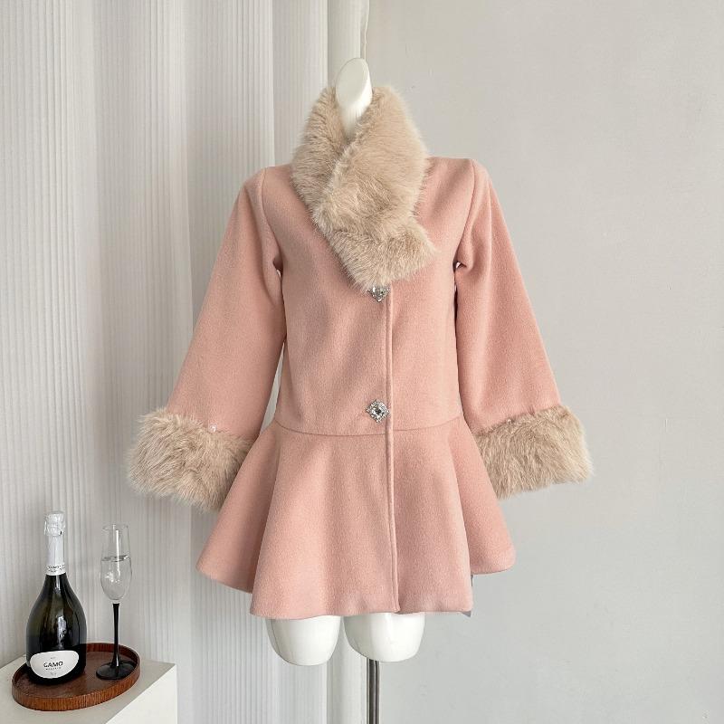 

Осень и зима Новое женское пальто-накидка Короткое шерстяное пальто L розовый