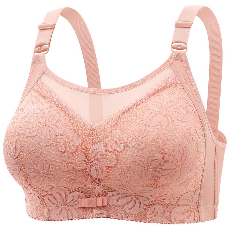 

Large Size Without Steel Ring, Comfortable, Breathable, Gathered Lace Sexy Underwear, Big Chest, Small Women s Bra 46/105 рожевий