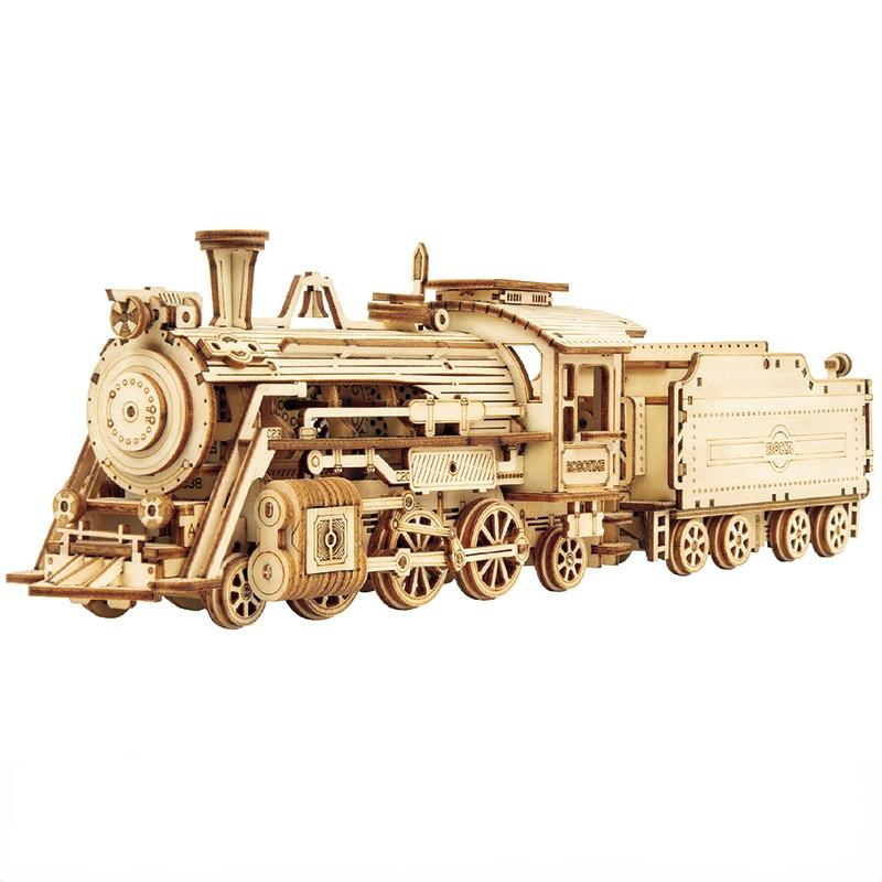 Modelo de trem 3D quebra-cabeça de madeira brinquedo montagem locomotiva modelo kits de construção para crianças presente de aniversário infantil brinquedos de construção de madeira