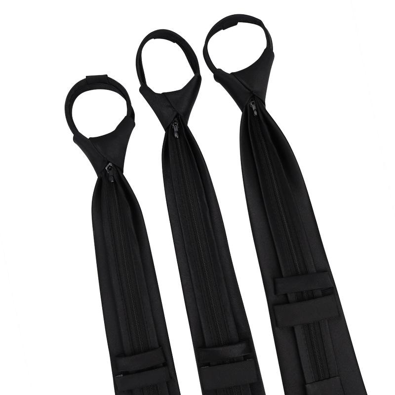 Knot-Free Black Tie Casual Korean Version Formal Wear Business Men'S Zipper Lazy Solid Color Tie To Work