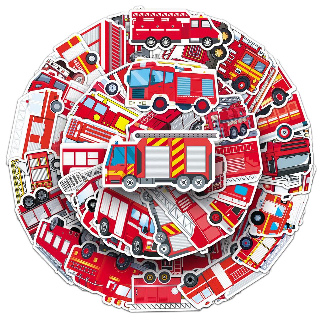 50pcs Fire Truck Cartoon Stickers: Kids' Decoration for Phone Cases & Skateboards