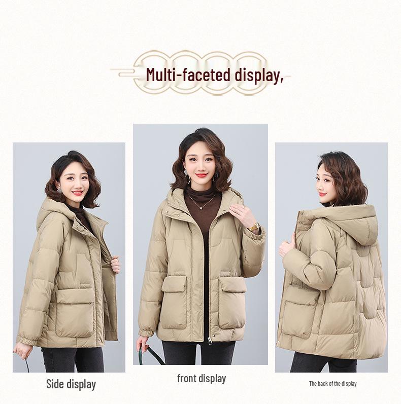 Women's Hooded Thickened Winter Duck Down Coat - Warm Casual Jacket for Middle-Aged Moms