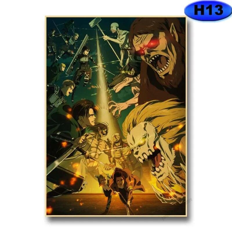 Attack on Titan Staffel 4 Poster Retro Kraftpapier Poster Wandaufkleber Home Anime Dekor Arbeitszimmer Bar Café Wandkunst Gemälde
