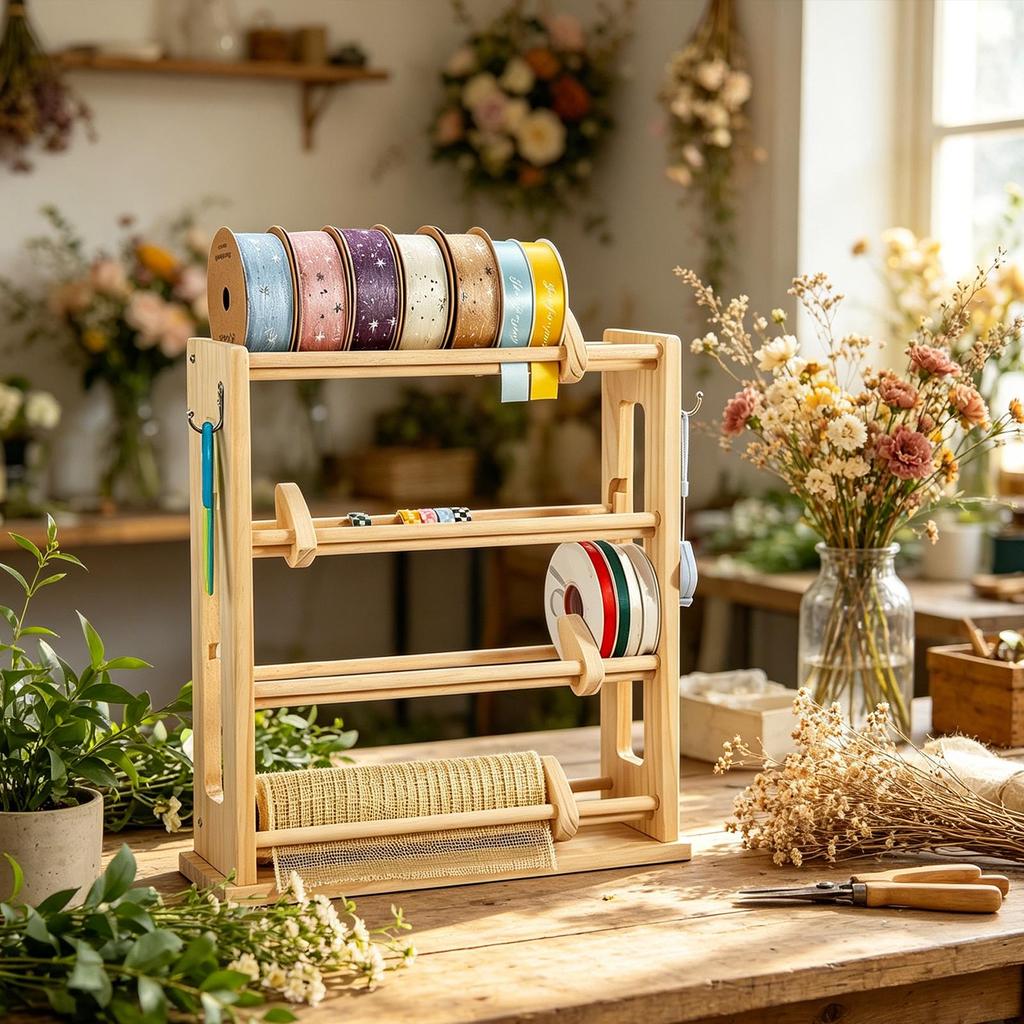 Wood Ribbon Organizer Display Sewing Thread Stand Lightweight Spool Holder Dispenser for