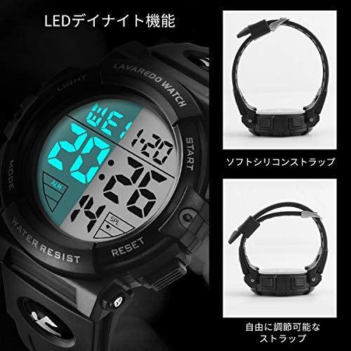 Relógio Esportivo Digital Masculino Senors 50 Metros à Prova d'Água Estiloso Multifunção Display LED para Exterior (4-Preto)