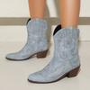 Cowboy Boots Women Embroidery Western Cowgirl Booties Ankle Pull-on Chunky Heel Shoes for Country Concert Disco Outfits