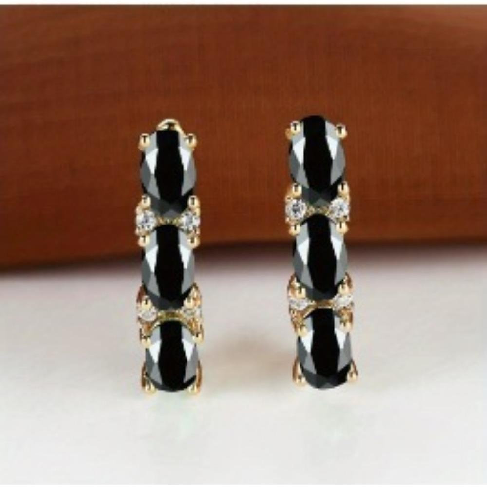 French Style Light Luxury Gold Three Oval Diamond Earrings Buckle Stylish and Fashionable Earring Accessory