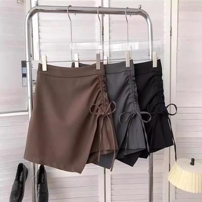 Women's Spring 2024 High-Waist Pleated A-Line Skirt with Drawstring - Fashionable Slim Korean Style Skirt Pants