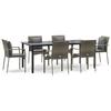 VidaXL Ensemble à manger jardin et coussins 7 pcs Noir et gris Rotin, ensemble de salle à manger, ensemble de salle à manger 3185117