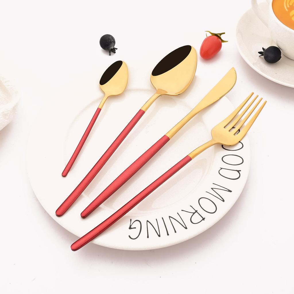 Rainbow 18/10 Stainless Steel Dinnerware Set Kitchen Flatware Tableware Sets Knife Fork Spoon Tea Spoon Cutlery Set Service for 6