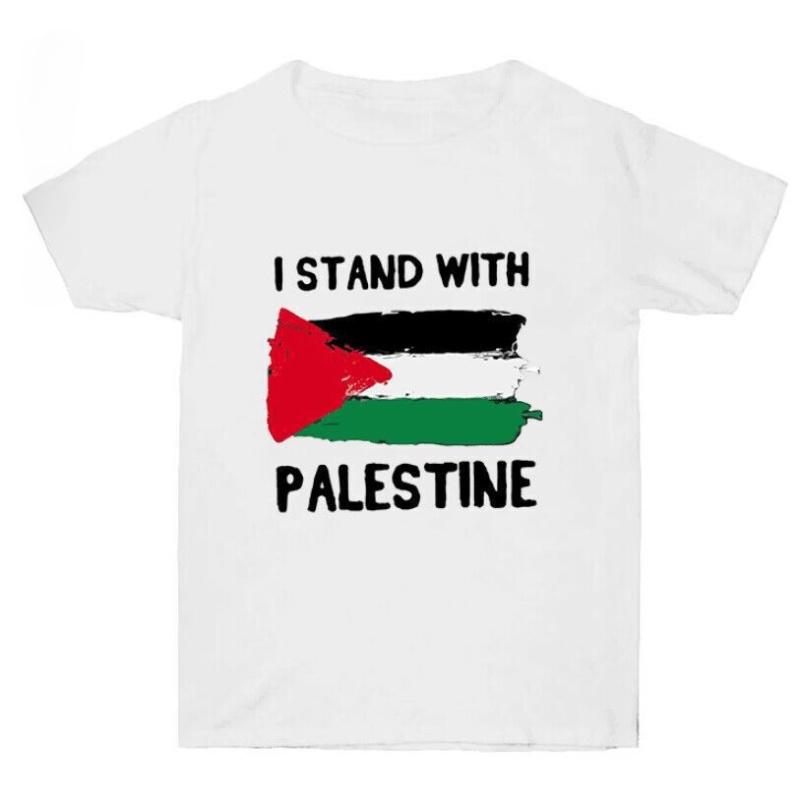 Free Palestine Men's Short Sleeve T-shirt With Round Neck Trendy Cartoon Print Polyester Fiber Teenage Style
