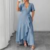 Robe Mi-longue A-line à Pois et Lacets pour Femme Grande Taille, Col en V