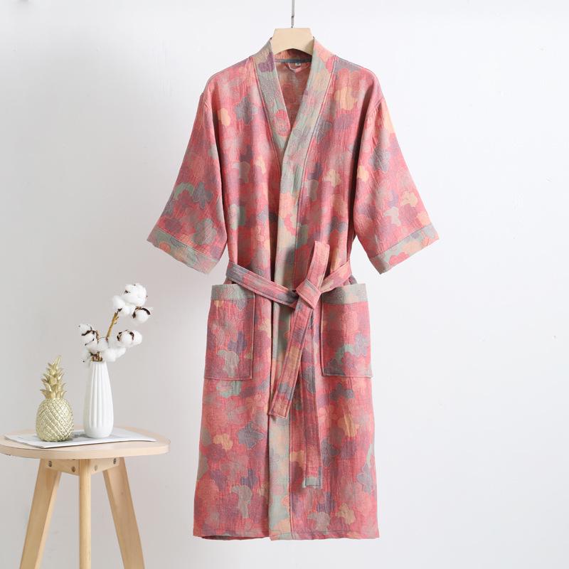 Pure Cotton Double Layer Gauze Bathrobe - Class A Spring/Summer, Thin, Water-Absorbent, Quick-Drying Yukata for Couples
