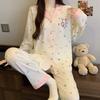 Imitation cotton ins style bow pajamas women's spring new fashion lazy long-sleeved loungewear two-piece set