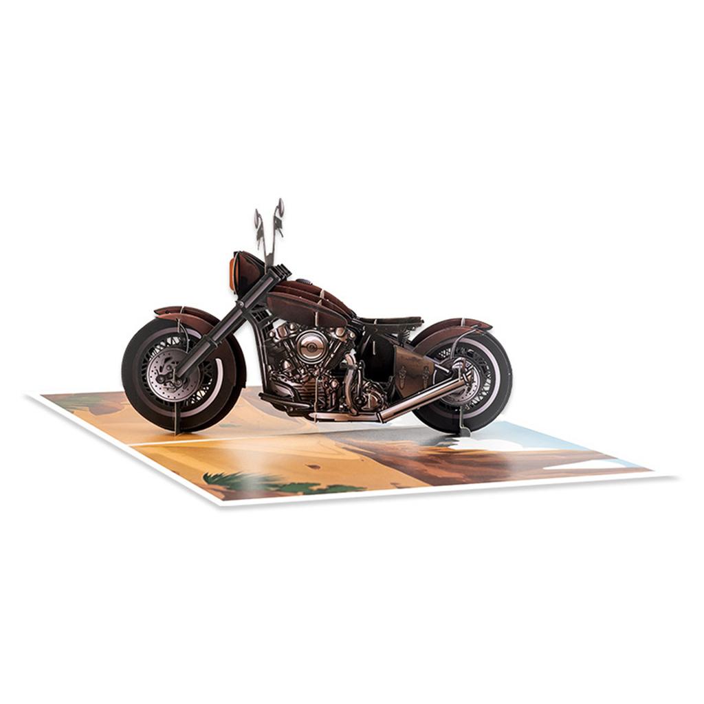 3D Motorcycle Birthday Greeting Card with Envelope for Fathers Day Celebration Artistic Cruise Bike Design Card
