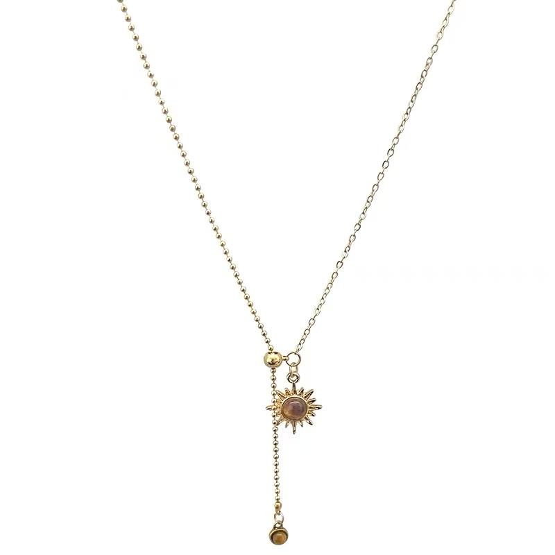 Long Sunflower Tiger Eye Stone Pendant Necklace for Womens Accessories 2025 New Sweater Chain Necklace Light Luxury Jewelry