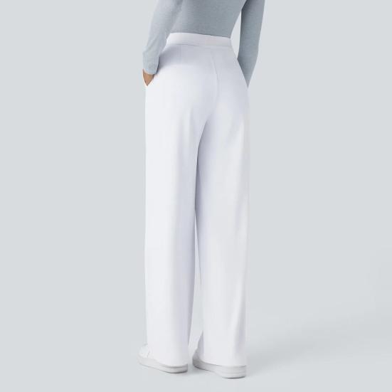 Women Pants, High Waist Wide Leg Business Casual Trousers, Pure Color Suit Pants with Side Pockets, Wrinkle Resistant Work Weekend Wear