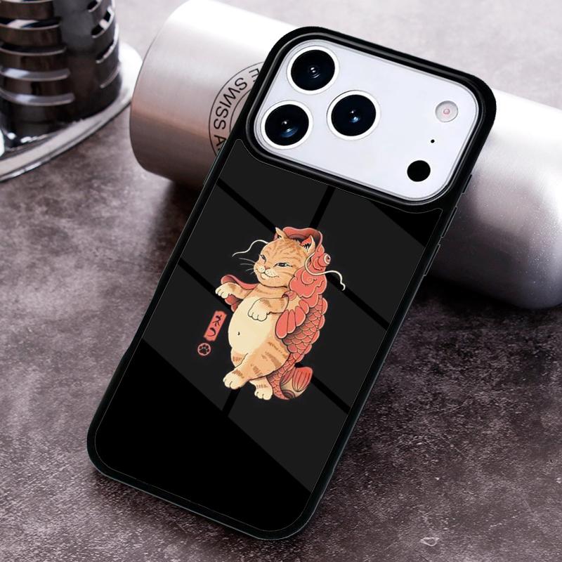 Ukiyo-e Samurai Cat Neko Ramen Phone Case For iPhone 17,16e,15,14,13,12,11,Mini,Pro,MAX Soft Silicone Cover