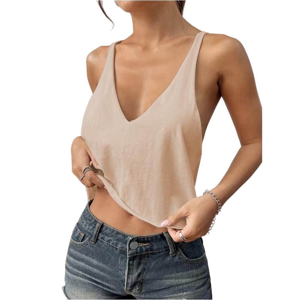 Women's Fashion  Color V-neck Slim Fit Tank Top Sleeveless Top