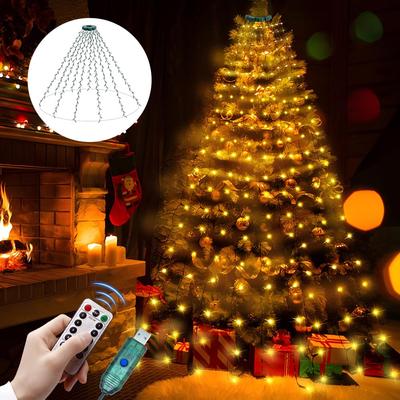 Christmas Decorations, LED Illumination Lights, Christmas Tree Illumination, Decorative Christmas Lights [200 Bulbs, 1.5M Long, USB Rechargeable, 8