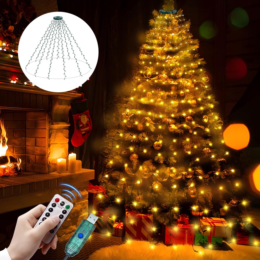 

Christmas Decorations, LED Illumination Lights, Christmas Tree Illumination, Decorative Christmas Lights [200 Bulbs, 1.5M Long, USB Rechargeable, 8