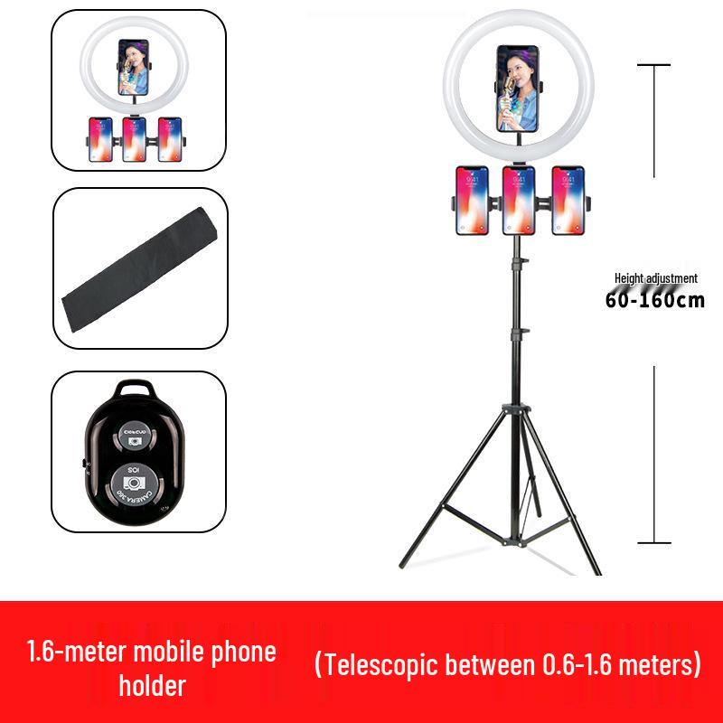 Mobile Streaming Stand with LED Fill Light and Multi-Camera Mount for Desktop and Outdoor Photography