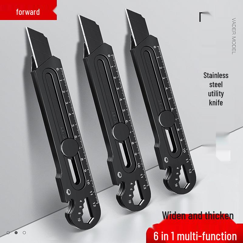 Maeda Schwerlast schwarzes Edelstahl-Utility-Messer: 6-in-1 Tapeten- und Paketmesser in Industriequalität