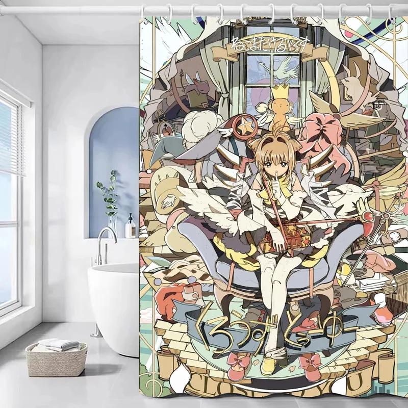 European Curtain for Shower C-Card Captor Sakura Curtains In the Bathroom Accessories Set Bath Sets Waterproof Fabric Produ