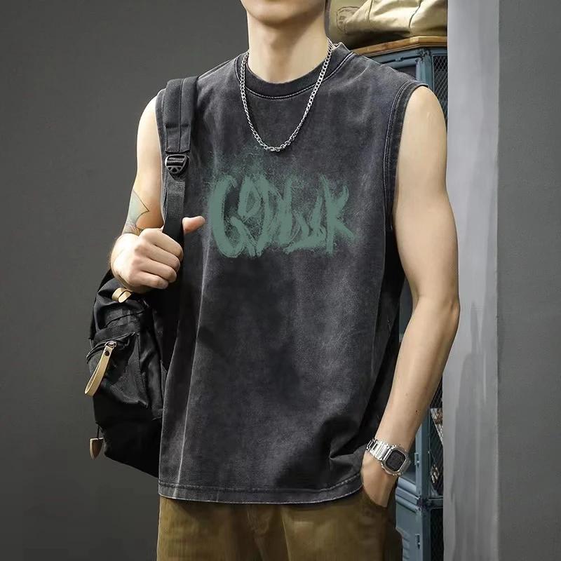 Herren Ärmellose Weste Retro Retro Streetwear Flachdruck Blau Fächer Kaktus Wüste Sonnenschein Baumwolle Sommer Motorradkultur