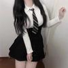 Dress Set for Top and Landmine Long or Short White Ribbon and Suspender School Harajuku Fall Photo [SDSXZWG] Mass-Produced Women, Bottoms, Tie, Style,