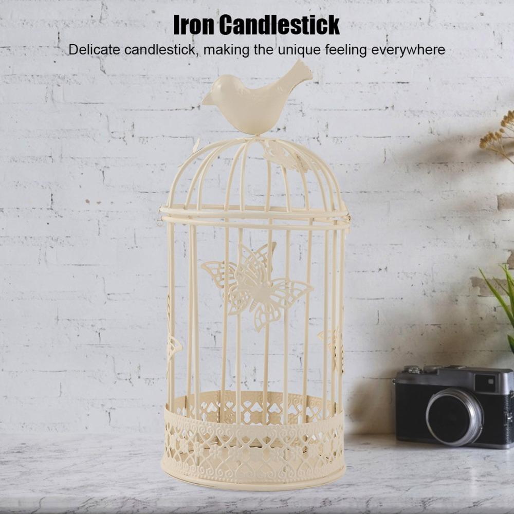 Birdcage European Retro Table Candlestick 8.66x3.62 in Café Bar Desktop Candle Stand  Café Interior белый
