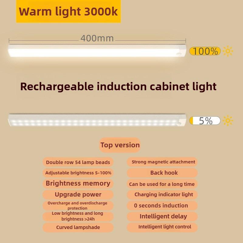 Motion Activated LED Bar USB Rechargeable Magnetic Night Light for Kitchen Cabinet Bedside Room Portable Sensor Lamp