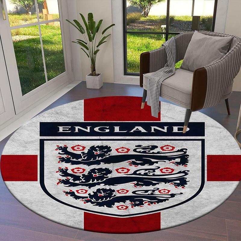 England National Football Team Round Area Rug,Carpet Rug for Living Room Bedroom Sofa Playroom Decor,Non-slip Floor Mat