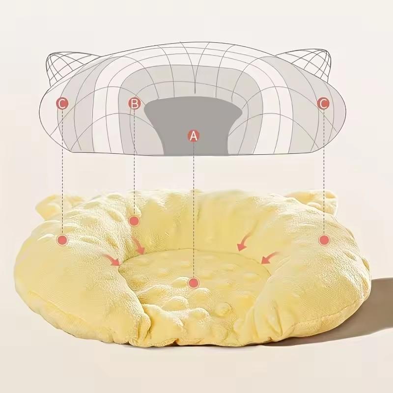 Cozy U-Shaped Cartoon Design Sleep Pad for Small Dogs-Deep Sleep Accessory,Polyester Fleece,Elliptical Shape,Ideal for Toy Breed