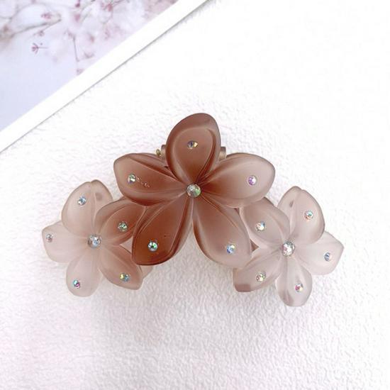 Зажим для волос «Акула» высокого класса с баухинией и франжипани светло-коричневого