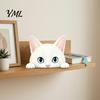 Cute Cat Theme Room Decor Shelf Sitter Ornament, Wooden Peeking Kitten Figurine, Desk 2D Flat Decorative Statue for Desktops And Bookshelves