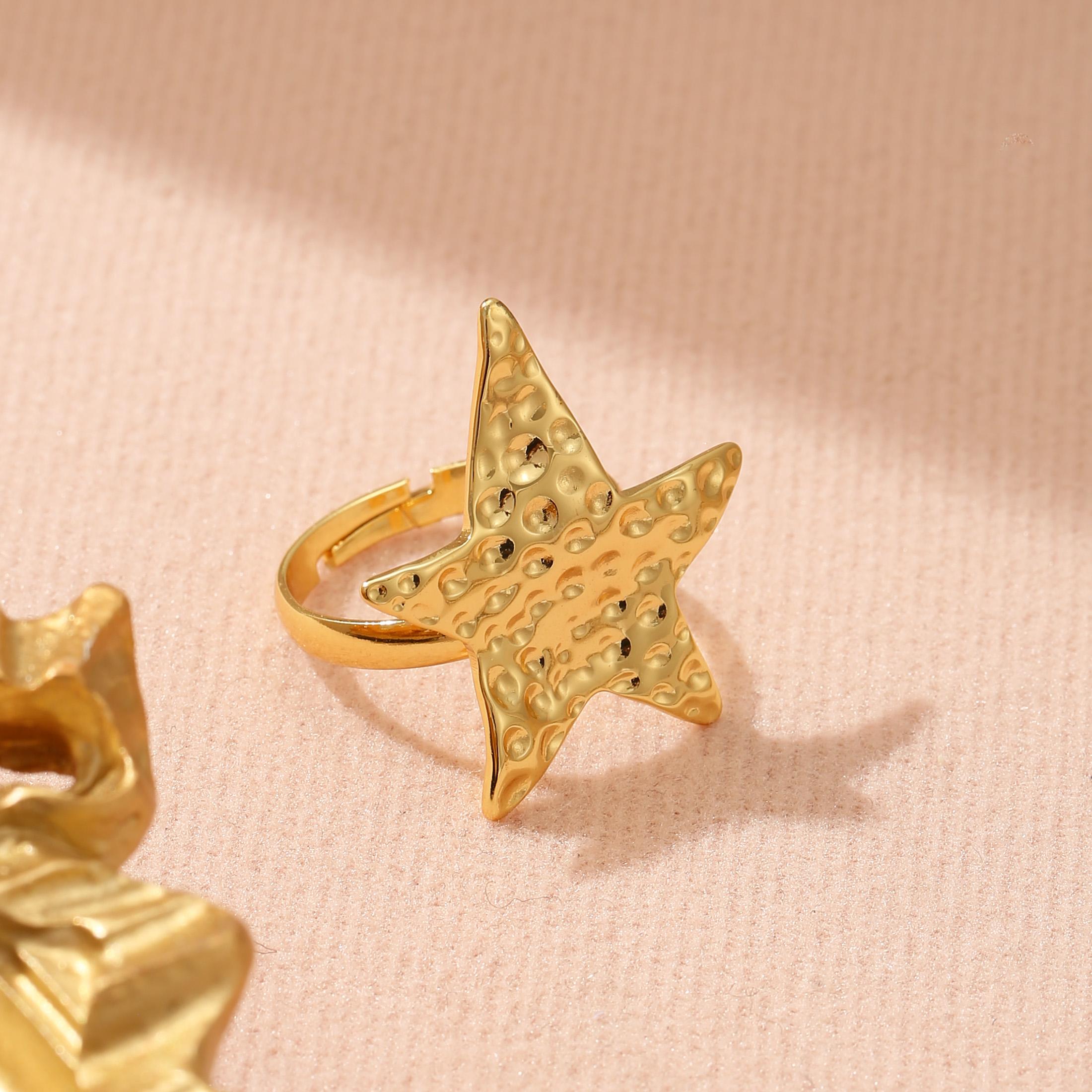 Golden Plated Hammered Starfish Open Adjustable Ring for Women Bohemian Summer Jewelry Gift resizable золотой