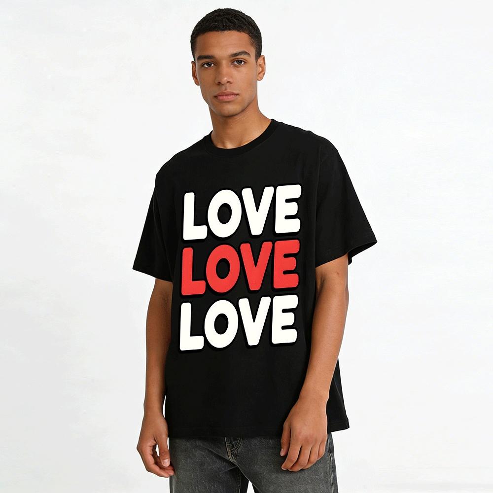 Vintage LOVE Letter Print Casual Unisex Crew Neck Top Pure cotton T-shirt