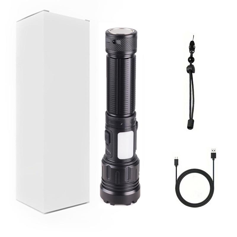 Upgraded Rechargeable LED Flashlight with High Brightness Side Lights and Tail Magnet Zoom Function,essential for Emergency, Camping,hiking Trips