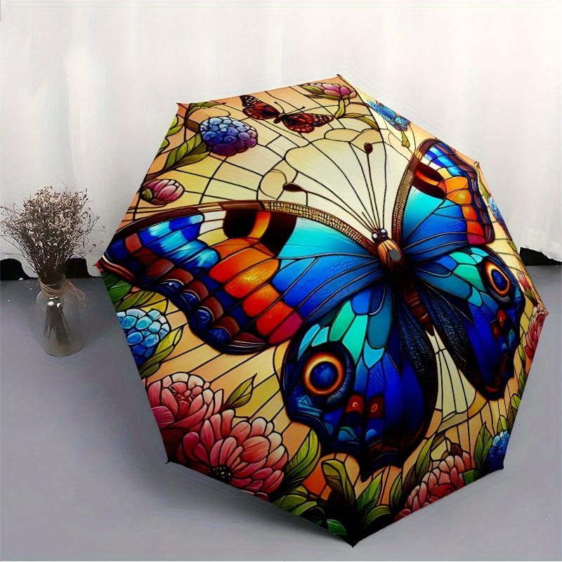 1pc Butterfly Garden Compact Travel Umbrella, Automatic Folding Lightweight Windproof 8-Bone Reinforced Design, Portable for Backpack Durabl