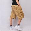 Men solid khaki multi pocket cargo knee shorts loose fit outdoor street casual walking bottoms