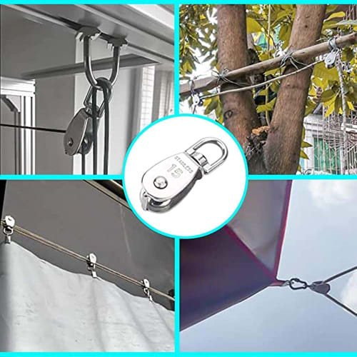 zhihu Small M15 Pulleys, Set of 8, Stainless Steel Rope Pulleys, Swivel Wire Pulleys for Lifting, Cargo Transport, and Construction (M15 Pulleys, Set