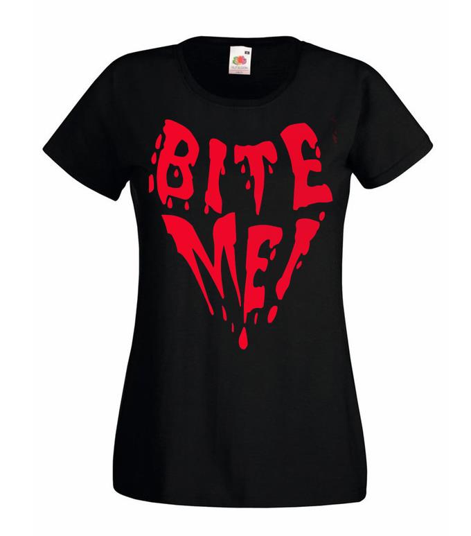 Unisexs Bite Me Vampire Dracula Halloween Lady Fit Black TShirt 2XL