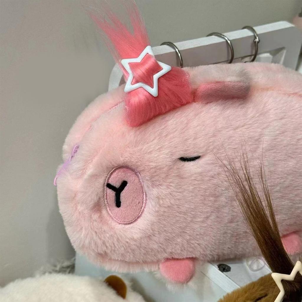 Lovely Capybaras Sturdy Plush Pencil Case Soft Multipurpose Compartment Organizers for School and Travel Supplies