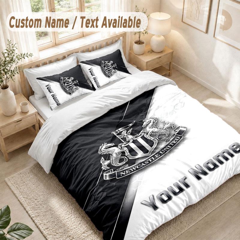 Custom Name Bedding Set 3 PiecesNewcastle United FC Print Duvet Cover + 2 Pillowcases Soft Bed Decor