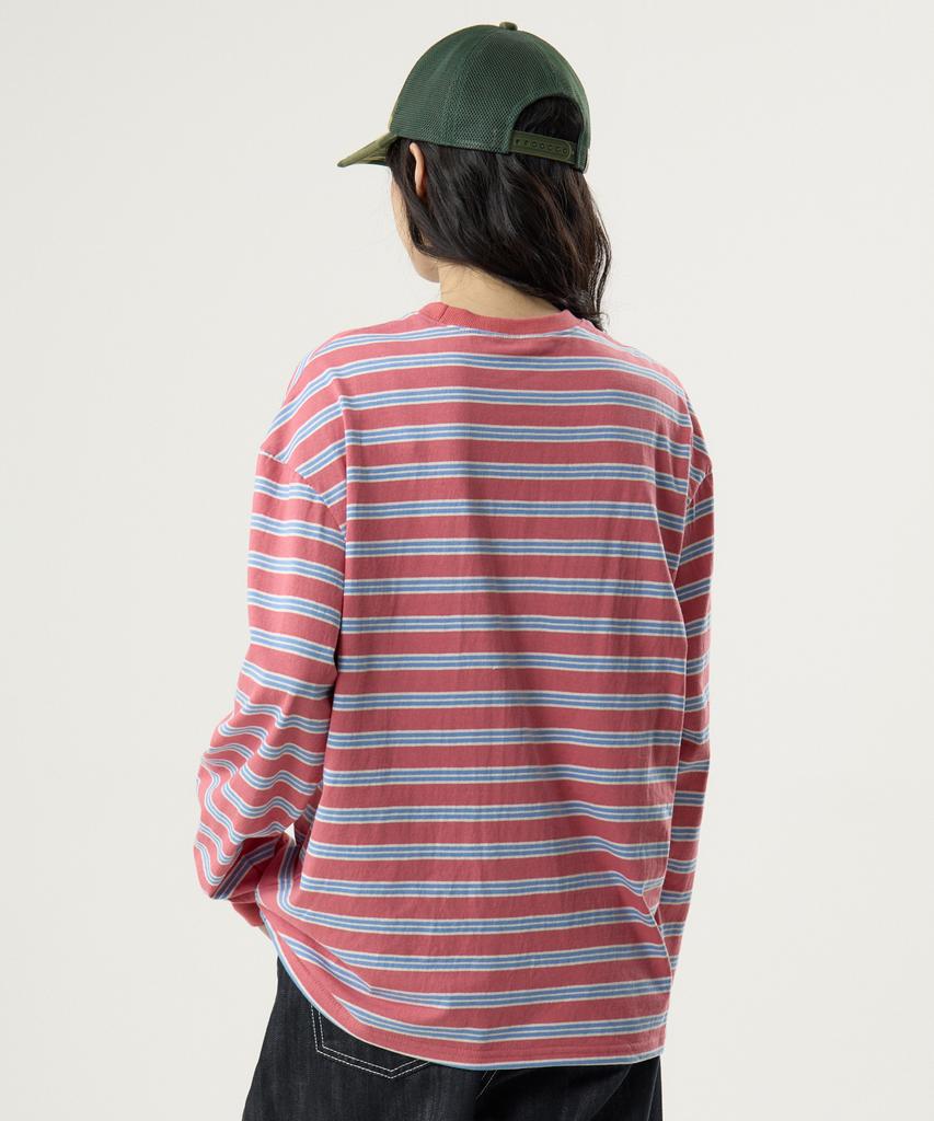 UNKNOWN PLANET Ivy Stripe Round Long Sleeve T-Shirt Pink