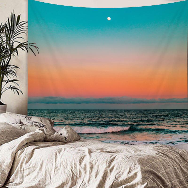 INS tapestry Sunset window Wall hung room Background bedroom Bedside dormitory decoration Pink moon