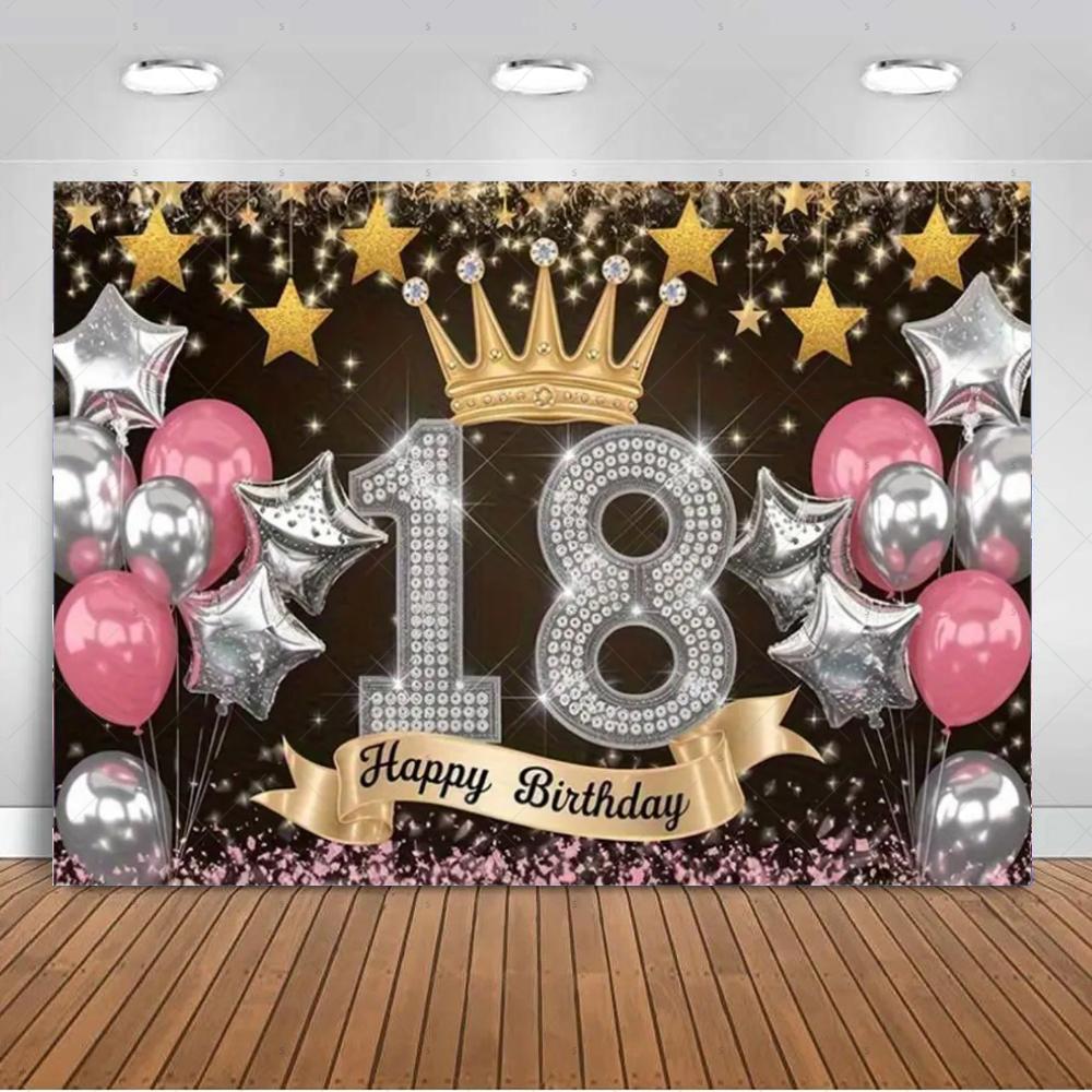 18th  Birthday Partys Decoration Backgound Black Gold Glitter Balloon Banner Women Men Boys Girls Bar Mitzvah Photography Props