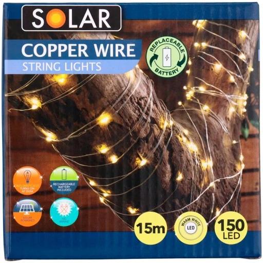 Girlanda Solarna Lampki Ogrodowe Druciki Drut Łańcuch 150 Led 15M