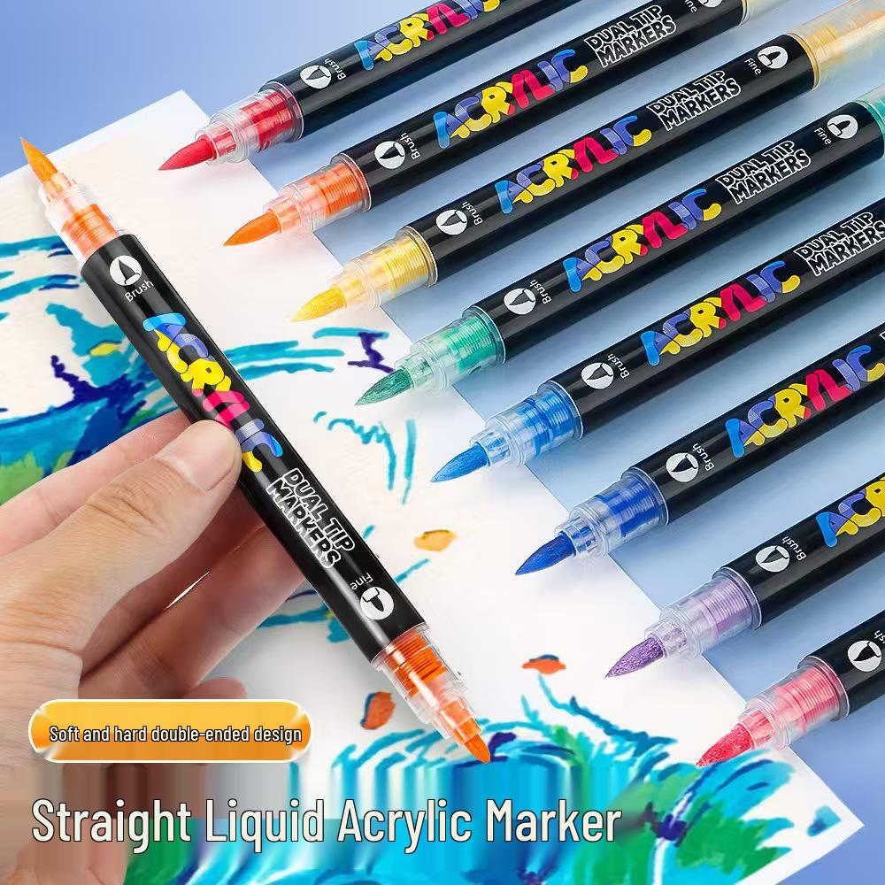 Doppelspitzen-Flüssigacryl- und Aquarellstift-Set für Glasmalerei - Wasserdicht, Weiche & Harte Spitzen